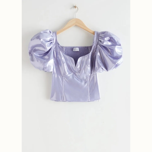 & OTHER STORIES | Metallic Puff Sleeve Top In Lilac - Picture 4 of 13